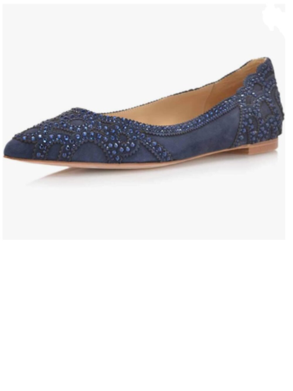 XYD Navy Pointed Toe Rhinestone Flats Mesh Slip-on Crystals Wedding Bride Ballet